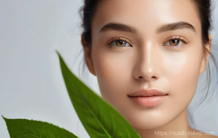 에코 프렌들리 메이크업 트렌드 - **Prompt:** A serene young woman with clear, glowing skin applying a sheer, natural-looking foundati...