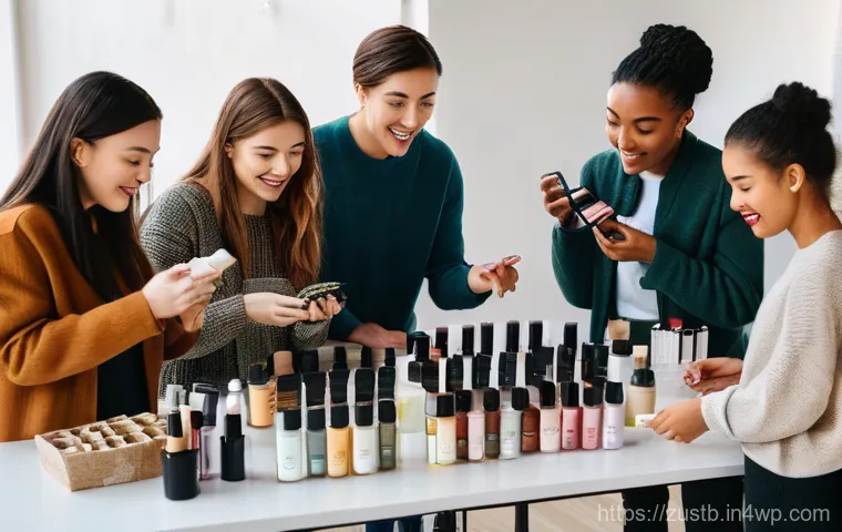 에코 프렌들리 메이크업 트렌드 - **Prompt:** A serene young woman with clear, glowing skin applying a sheer, natural-looking foundati...