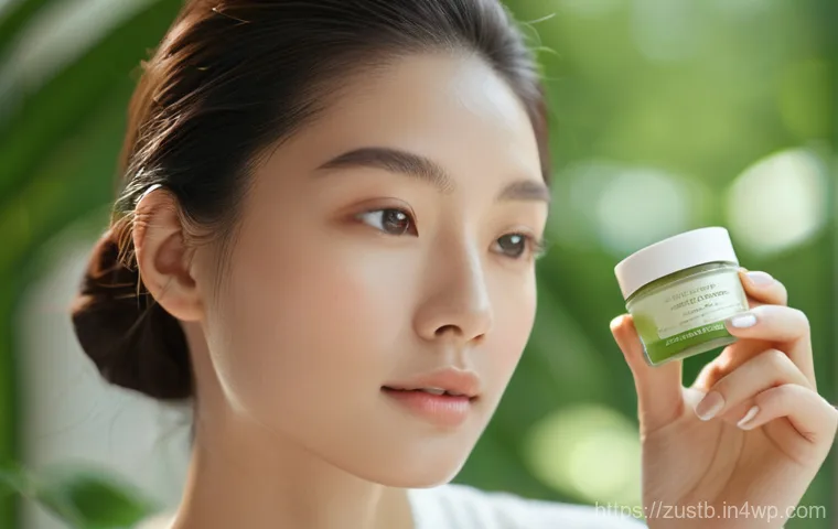 친환경 뷰티 제품의 효과적인 사용법 - **Prompt:** A serene, sunlit close-up shot of a young woman with a radiant, healthy complexion, gent...
