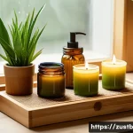 제로 웨이스트 뷰티 루틴 만들기 - A serene, eco-friendly beauty station featuring bamboo and glass skincare containers arranged neatly...