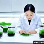 지속 가능한 뷰티의 미래 변화 예측 - A modern beauty laboratory scene showcasing eco-friendly innovation: focus on scientists in white la...